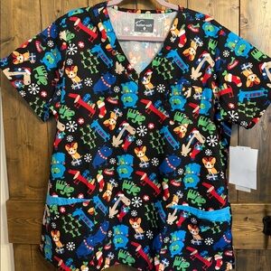 NEW- Christmas Dog Print scrub top